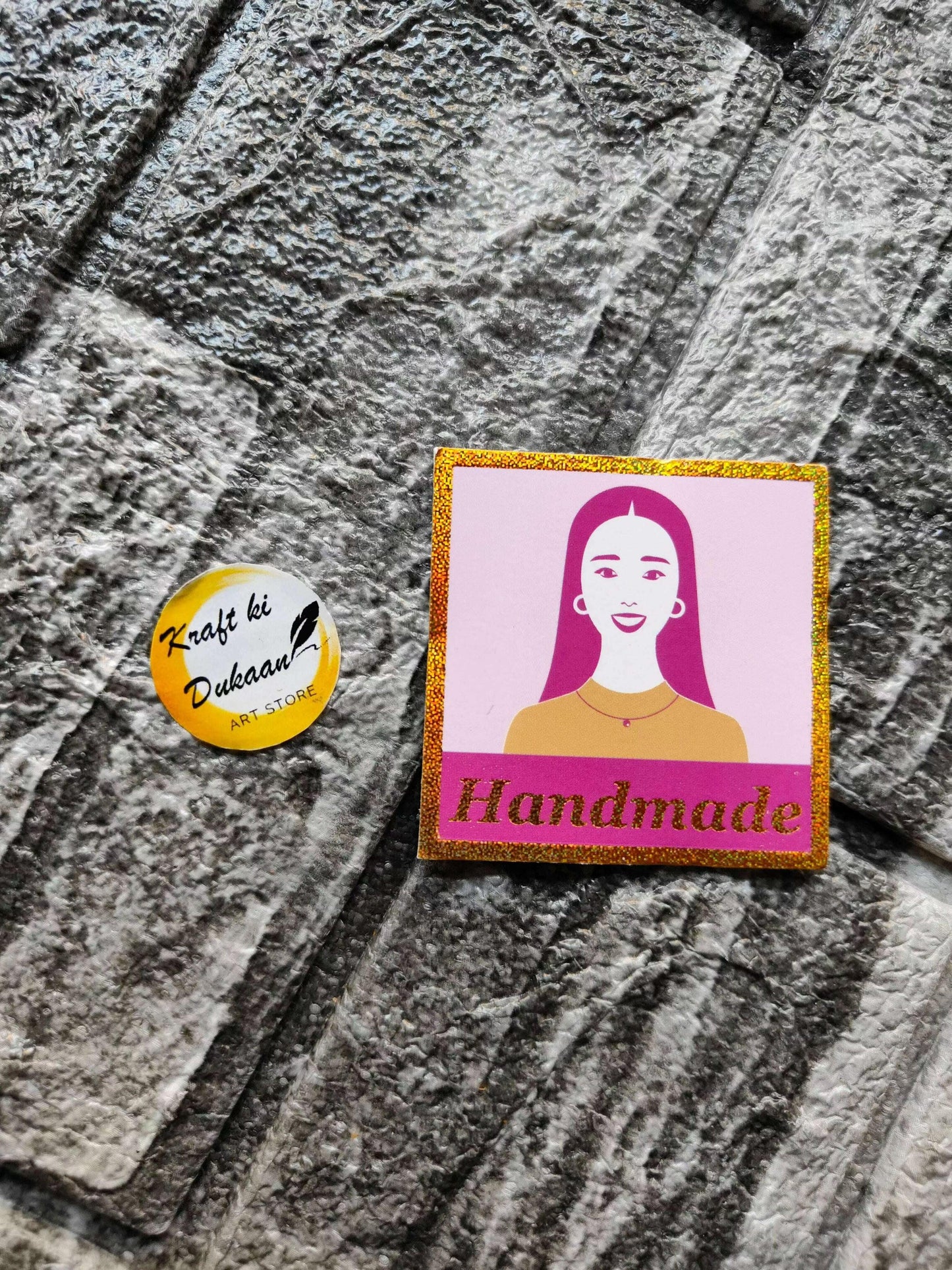Jewellery card A11: woman illustration, Handmade label, gold frame