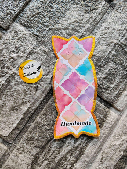 Handmade jewelry display cards in pastel colors with decorative design for showcasing jewelry