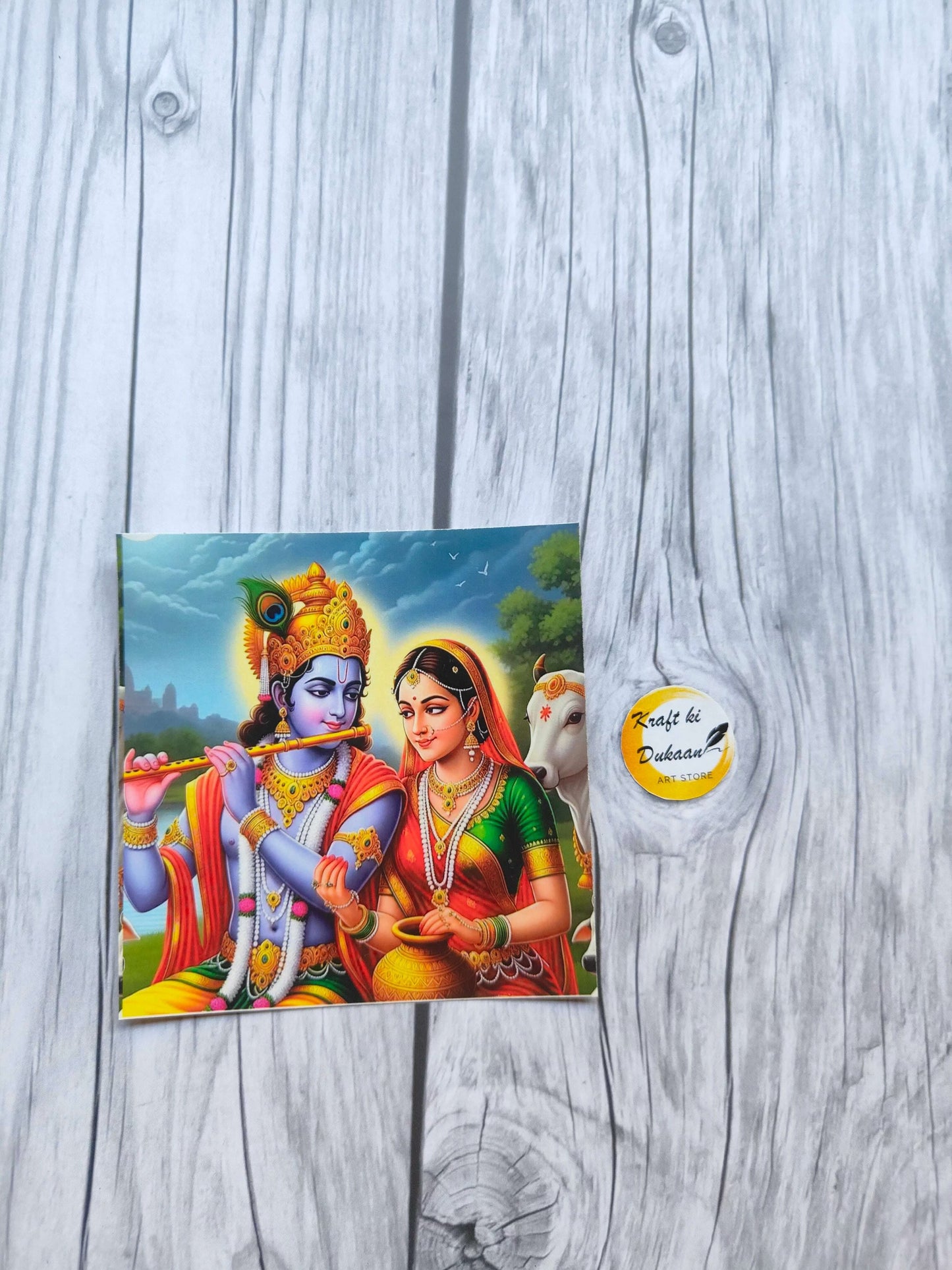 Hindu god sticker sheet featuring vibrant images of Lord Krishna and Radha for decoration and crafts