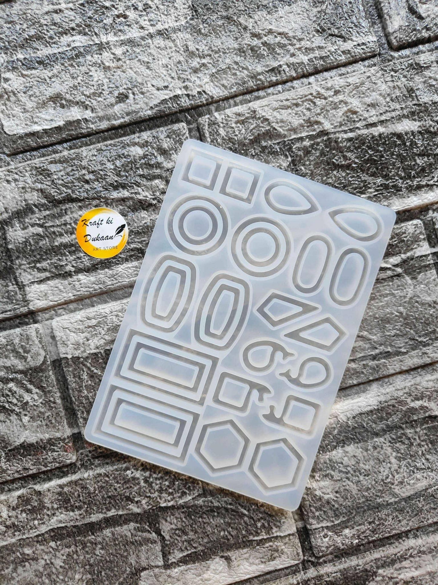 20-cavity jewelry mould: clear silicone sheet with 20 recess shapes, circles and rectangles
