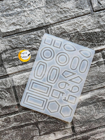 20-cavity jewelry mould: clear silicone sheet with 20 recess shapes, circles and rectangles