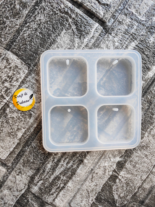 Square keychain mould for resin with four compartments for creating custom keychains