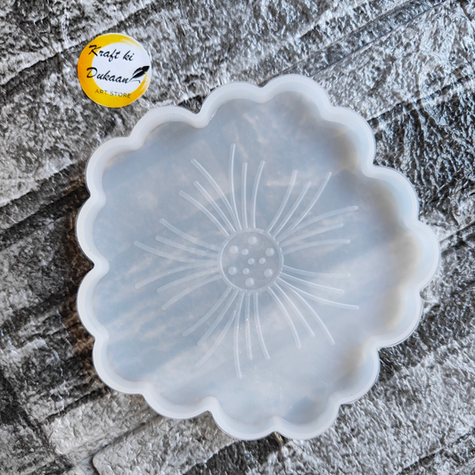 Kraft ki Dukaan 4.5 inch flower coaster mold with clear silicone and floral pattern for crafting