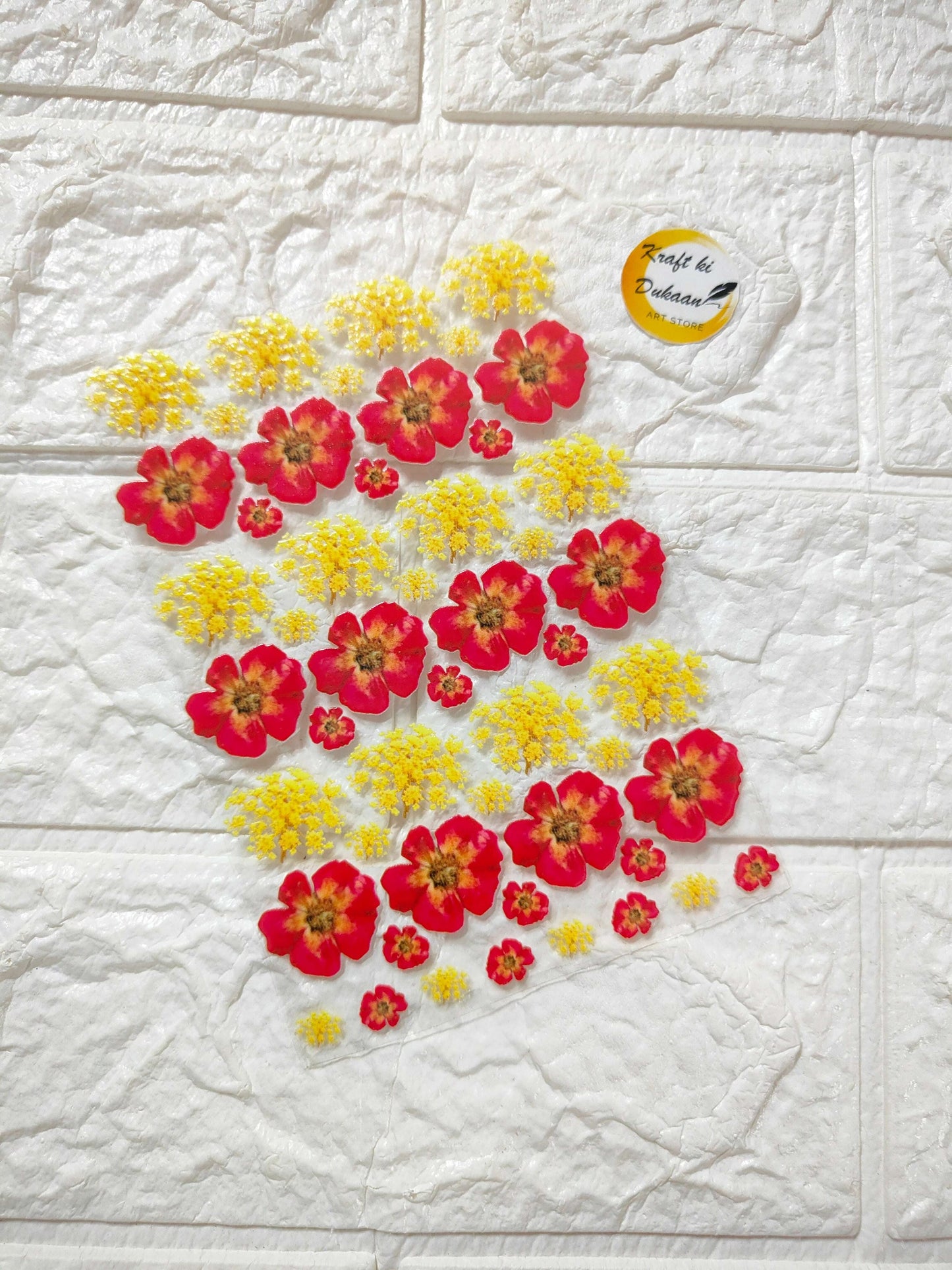 UV DTF Peel off sticker sheet J10: red and yellow flower stickers on sheet