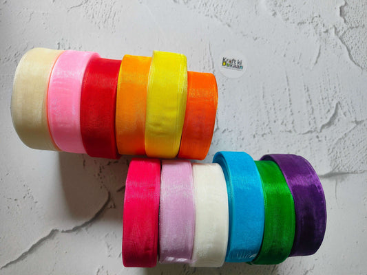 Net Silk Ribbon roll set: red, beige, yellow, orange, pink, blue, green, purple