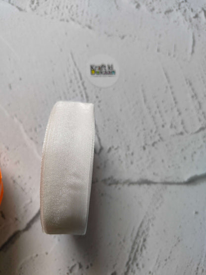 Organza ribbon roll in white, narrow woven fabric texture