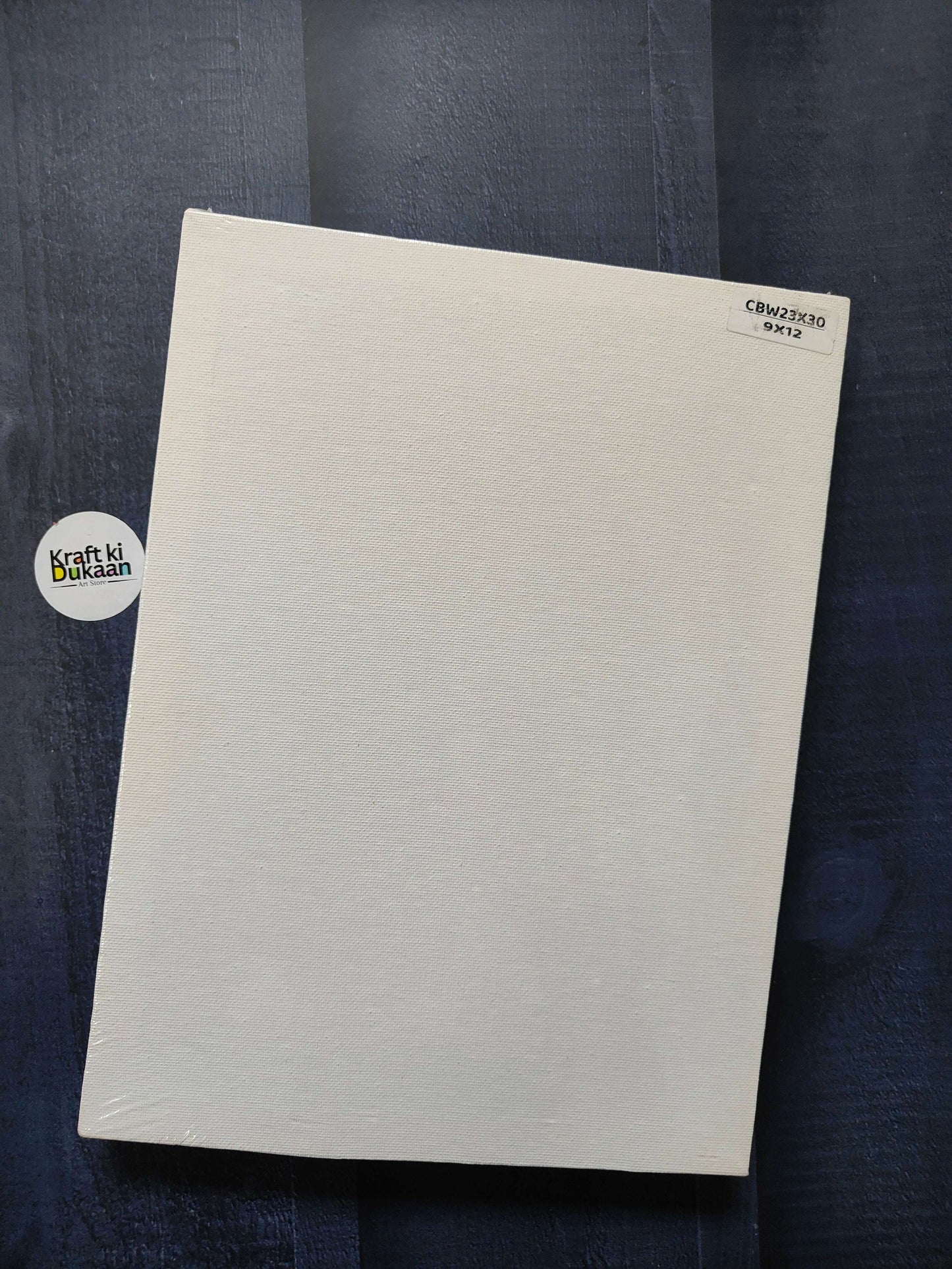 Rectangle stretched canvas board with white canvas and frame, front view