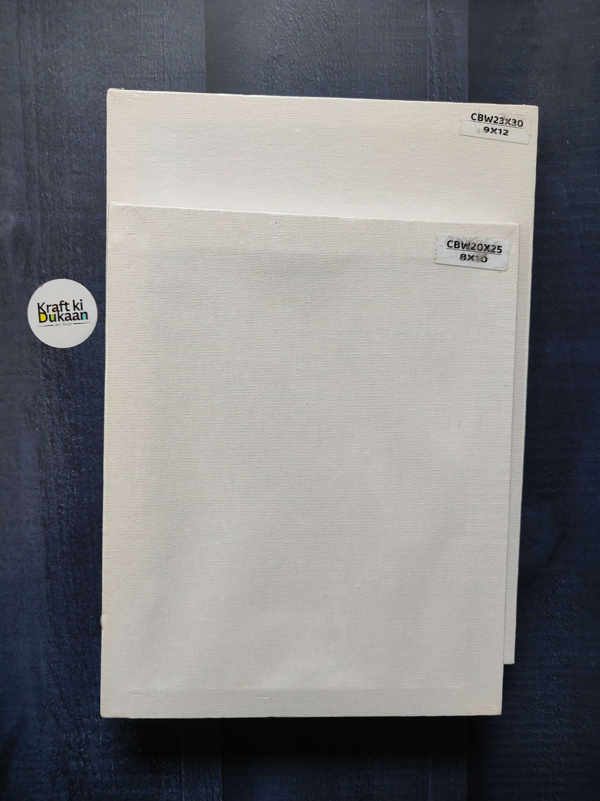 Rectangle stretched canvas board with white canvas, no artwork, flat front view
