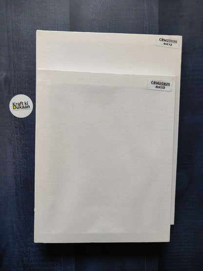 Rectangle stretched canvas board with white canvas, no artwork, flat front view
