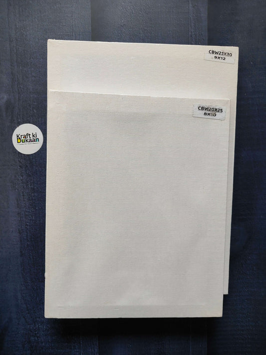 Rectangle stretched canvas board with white canvas, no artwork, flat front view
