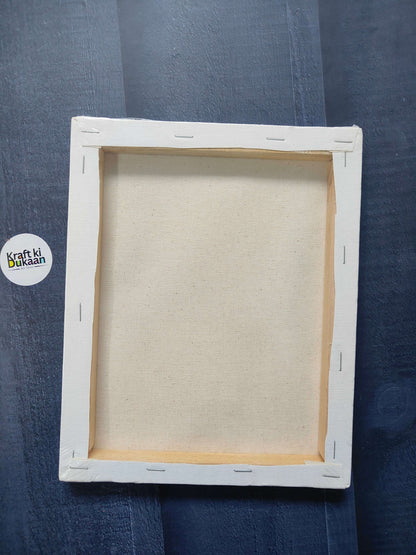 Rectangle stretched canvas board with white frame, inner wooden stretcher visible, back view