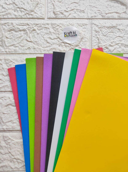 A4 plain foam sheets 10-pack, multicolor stack—yellow, black, green, purple, blue, more