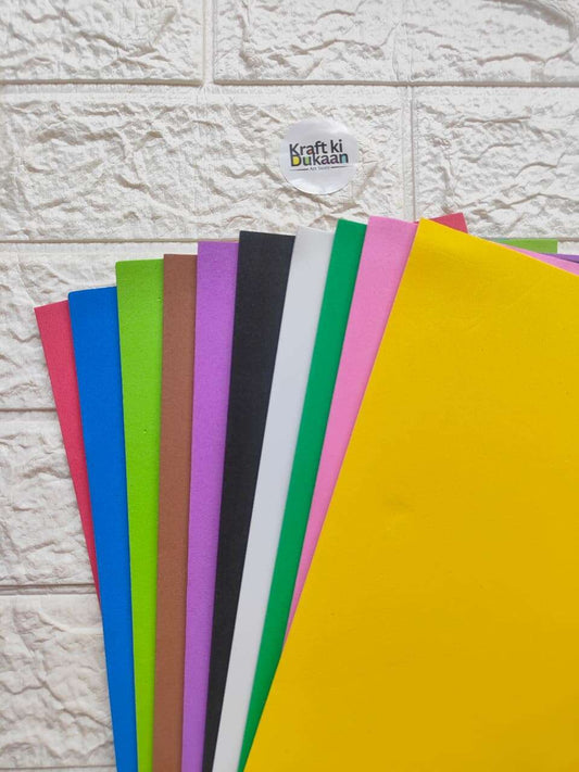 A4 plain foam sheets 10-pack, multicolor stack—yellow, black, green, purple, blue, more