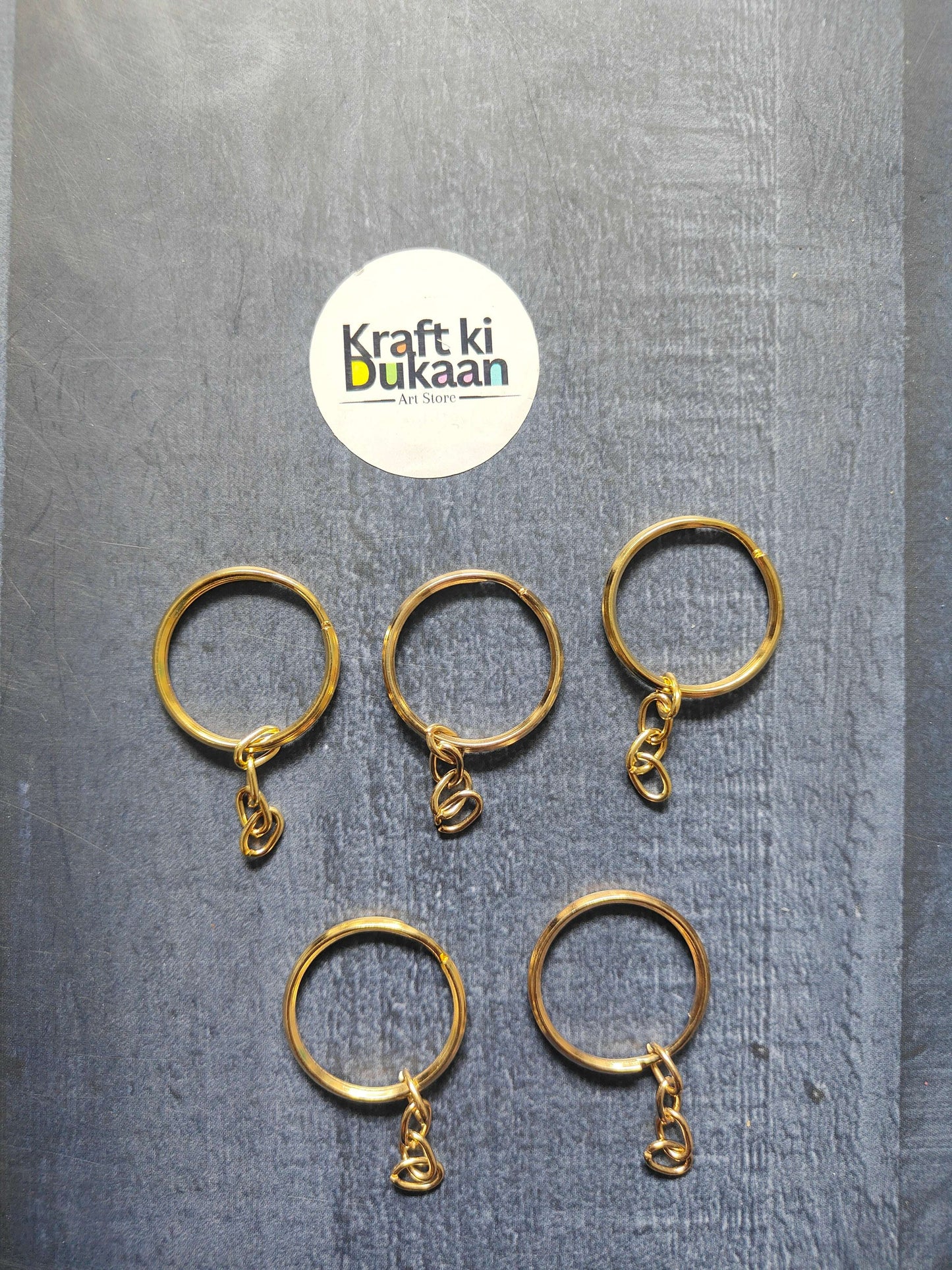 Gold round keychain ring set with small chain hooks (pack of 50)