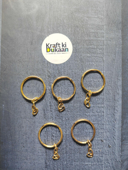 Gold round keychain ring set with small chain hooks (pack of 50)