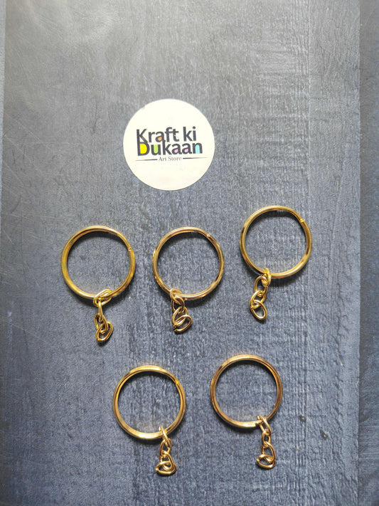 Gold round keychain ring set with small chain hooks (pack of 50)