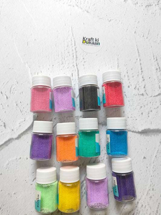 Colored Sand pack of 12: 12 small bottles with colored craft sand in pink, purple, black, red, blue