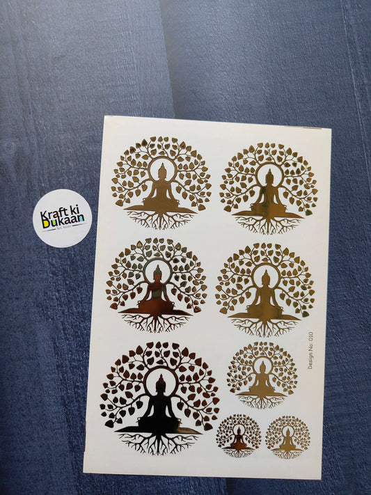 A5 gold meditation sticker sheet with 8 yoga tree/buddha designs