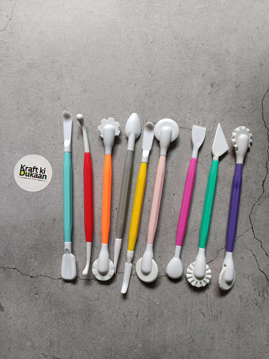 9PC plastic clay tool set: 9 colorful sculpting tools with white heads