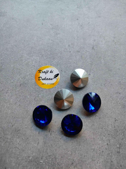 Round diamond glass beads, blue 18mm, pack of 10 beads with faceted sparkle