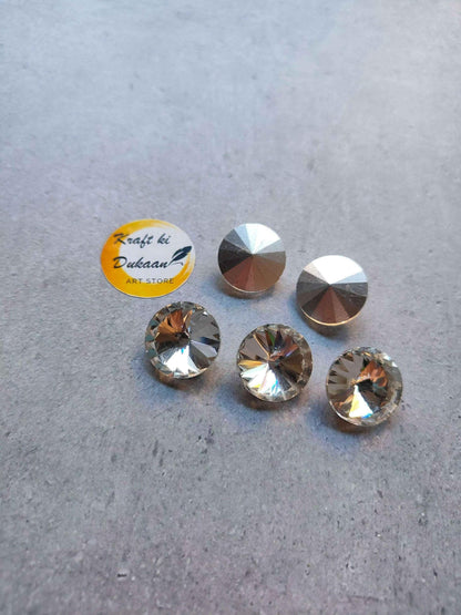 Round diamond glass beads, silver 18mm, pack of 10 beads with faceted reflective facets