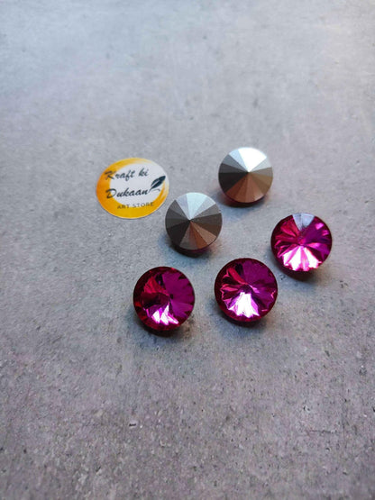 Round diamond glass beads 18mm, silver-gray and magenta, 10 pcs