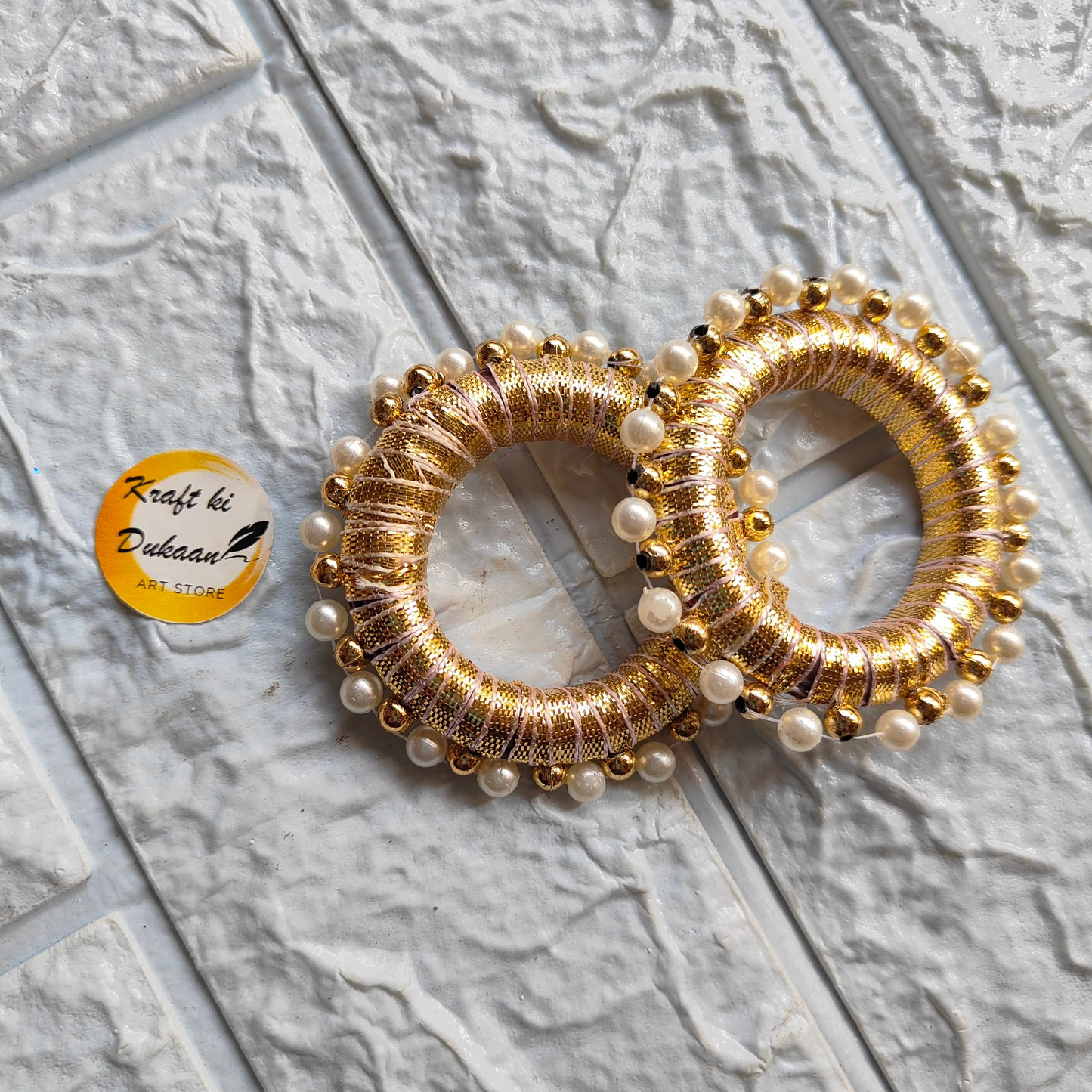 2 Inch Colorful Gota Ring decorated with gold and pearl accents for festive occasions