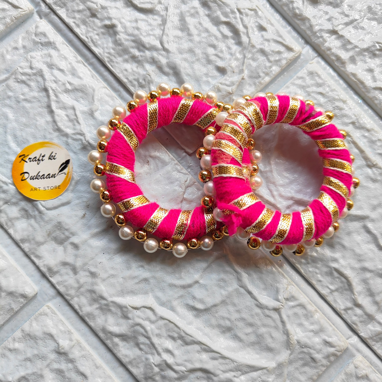 2 Inch Colorful Gota Ring with Pink Fabric and Pearl Accents for Traditional Fashion