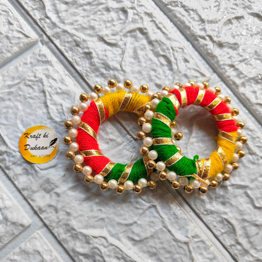 Pair of 2 Inch Colorful Gota Rings adorned with colorful threads and decorative beads