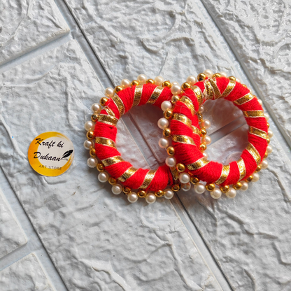 Set of two 2 Inch Colorful Gota Rings in red with golden accents and pearl embellishments