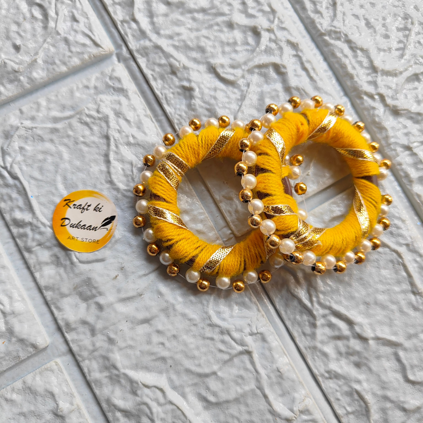 Colorful 2 Inch Colorful Gota Ring in Yellow with Decorative Beads from Kraft ki Dukaan