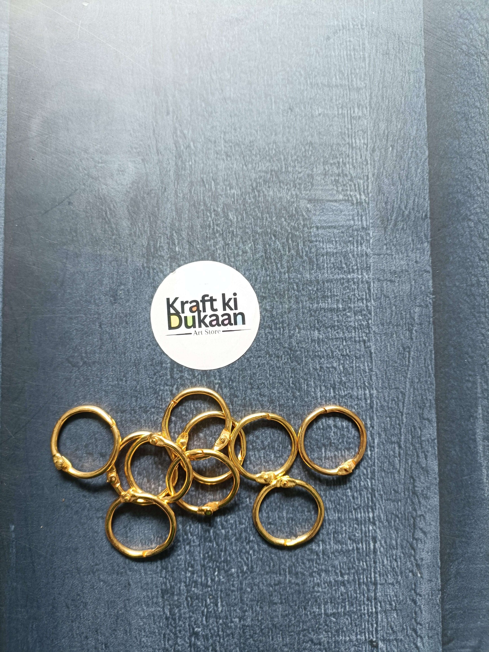 Golden book ring set of 10, small round metal loops