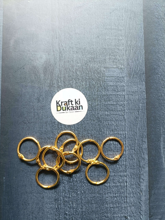 Golden book ring set of 10, small round metal loops