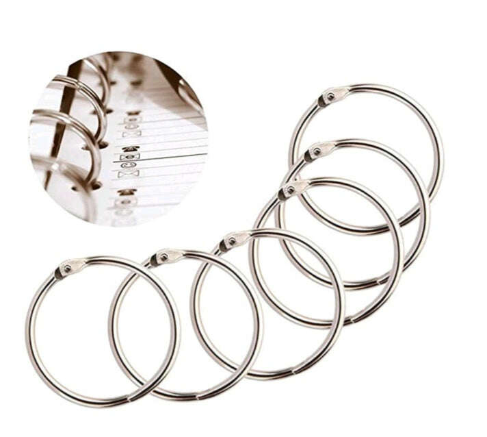 Silver-tone pack of 10 book binder rings, five round loops with hinged clips