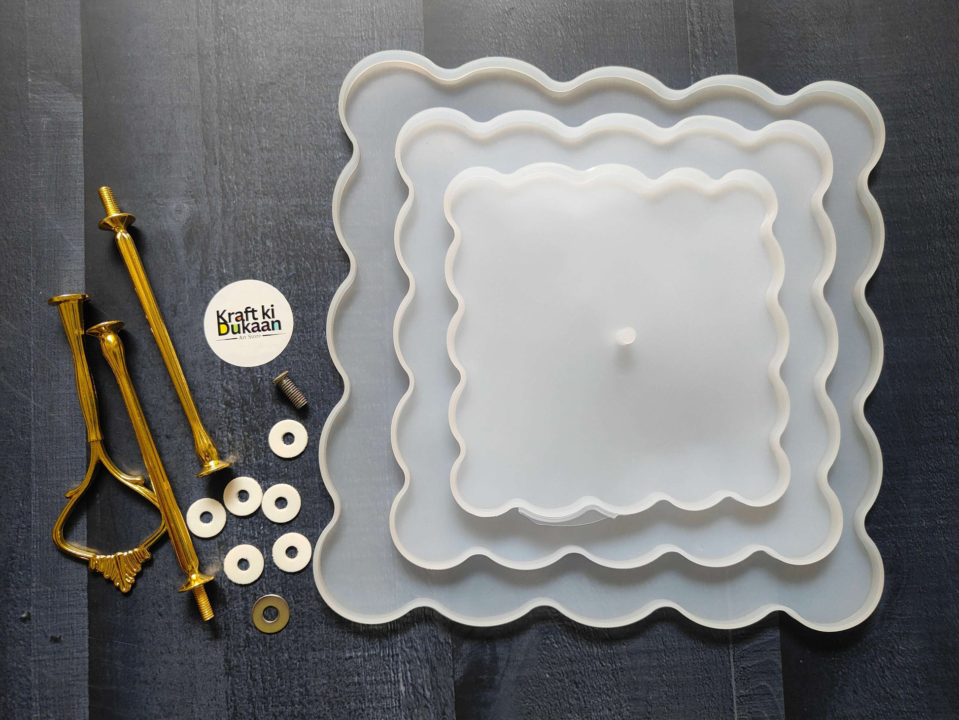 3-tier cake stand mould, scalloped square insert set, white