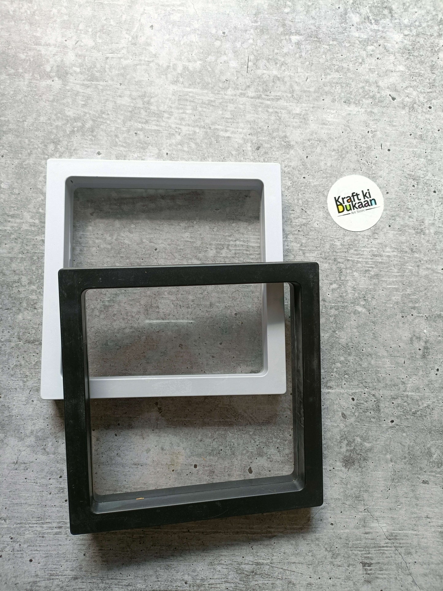 Packing display box 14x14cm, white base with black window frame