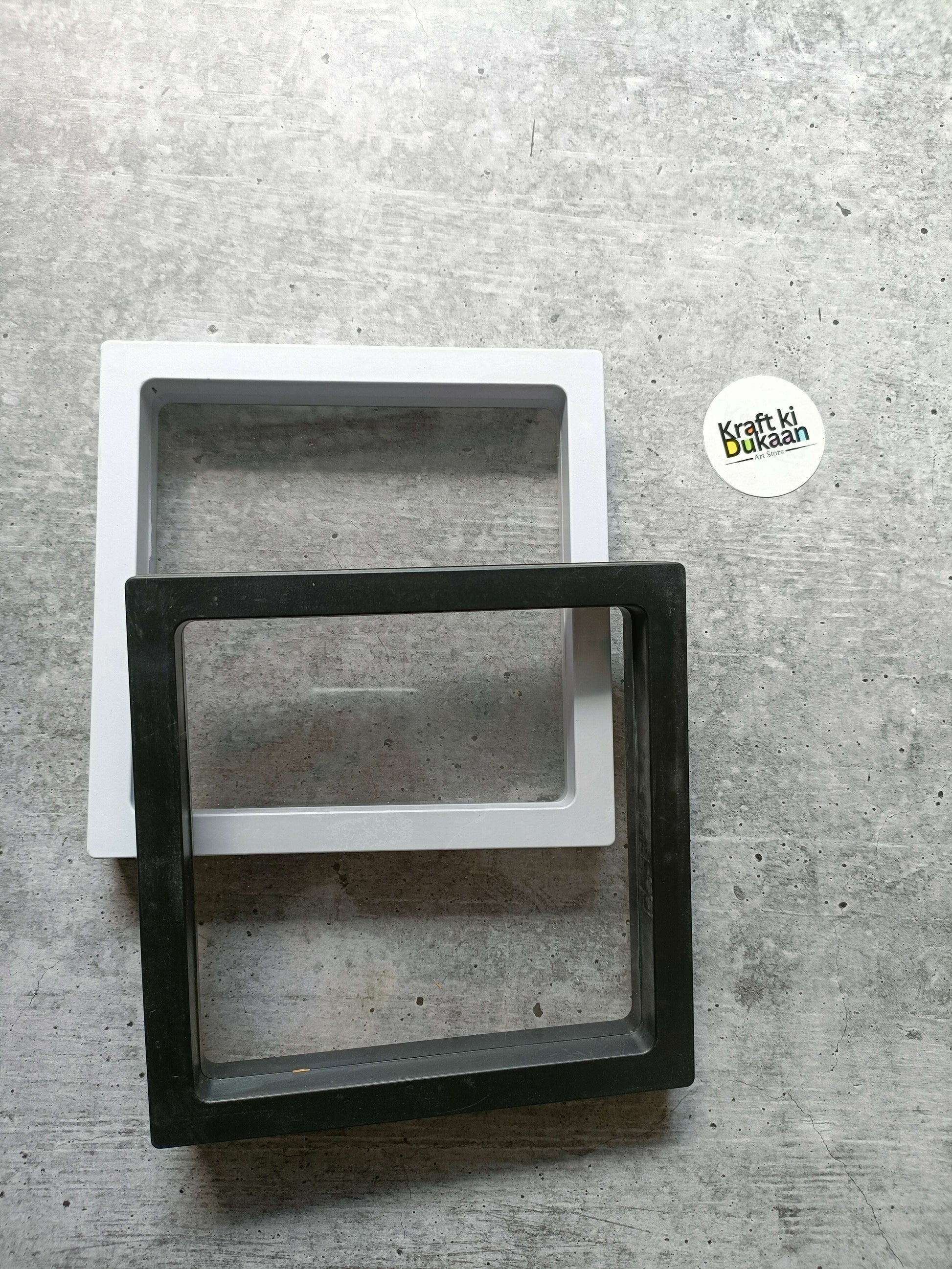 Packing display box 14x14cm, white base with black window frame