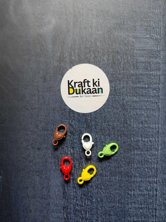 Heart lobster hooks (pack of 5): brown, white, green, red, yellow heart clasps