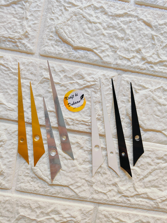 Set of clock hands for resin art in gold, silver, white, and black colors for decorative projects