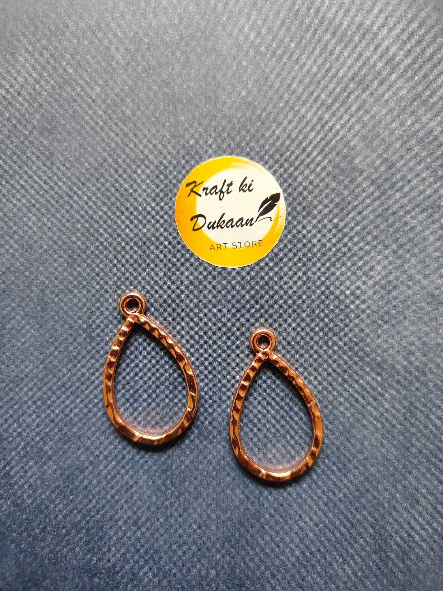 Rose gold teardrop bezel pendant drops with loop tops, 2 pieces