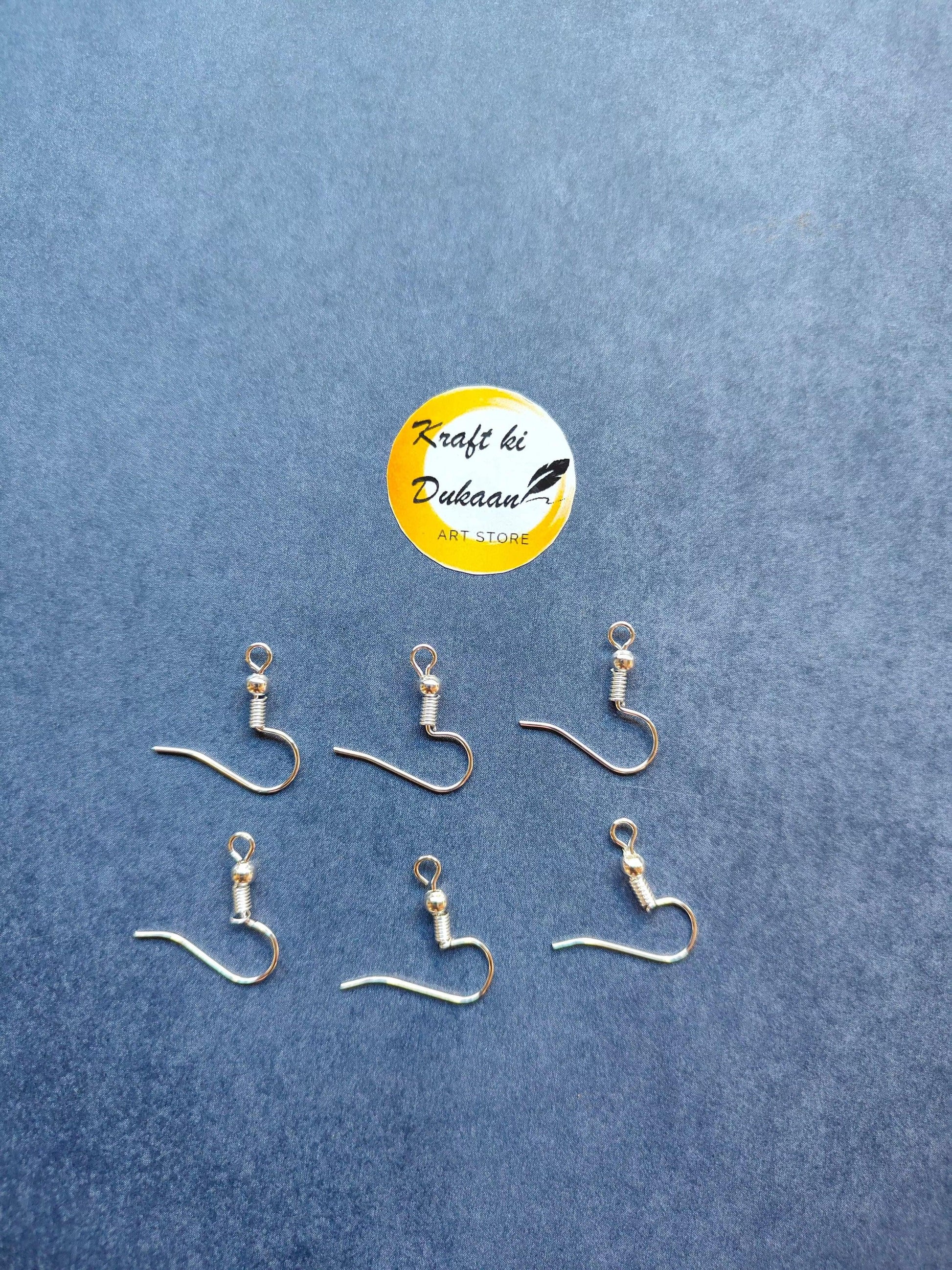 Earring hook pack of 50, silver tone fishhook hooks with spring and loop