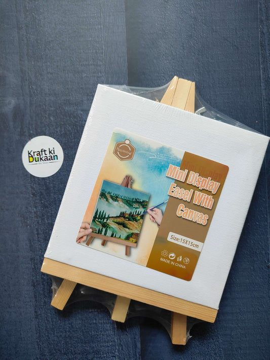 White mini canvas with wooden easel, 15x15cm display set