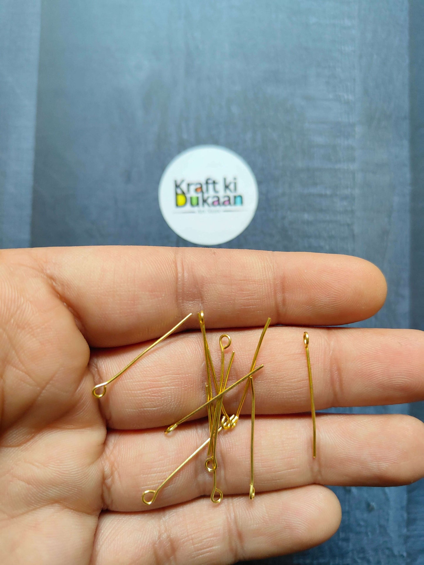Gold eye pins, straight wire with small looped ends