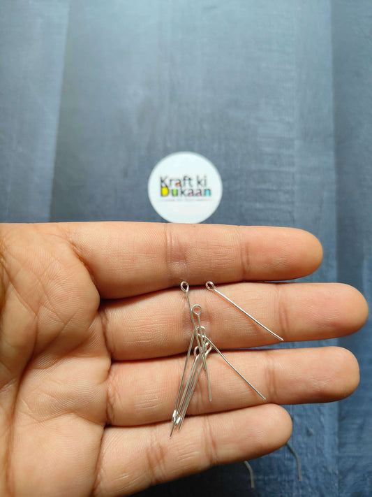Silver eye pins, straight wire with loop at one end
