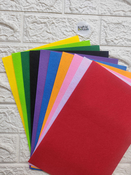 A4 felt sheet multi pack of 10, assorted colors stacked