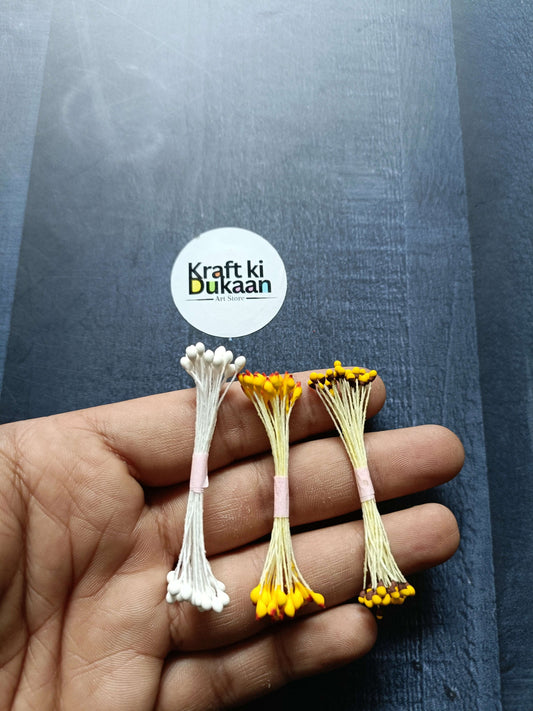 Artificial pollens bunch, double colour buds in white and yellow, 6CM