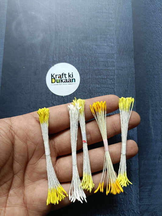 Artificial pollen bunch 7cm, mix of white stems and yellow flower tips