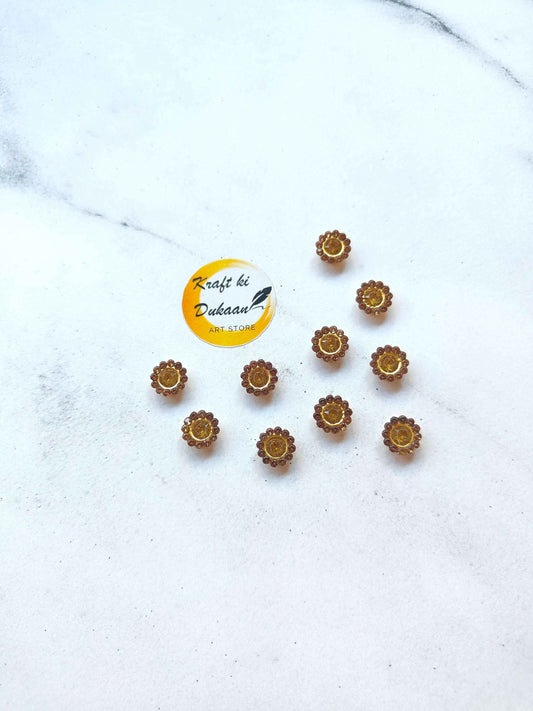 Flower Shape Sew Button Golden Kundan Stones Beads