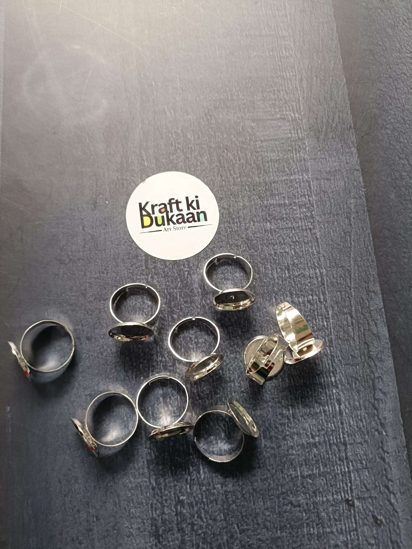 Ring bases set of 5, silver-tone round bezel settings with open backs