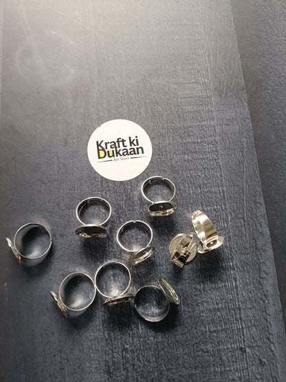 Ring bases set of 5, silver-tone round bezel settings with open backs